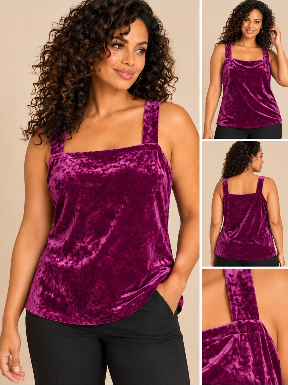 J.Jill Crushed Velvet Square Neck Tank Top Sugarbeet Purple 2X